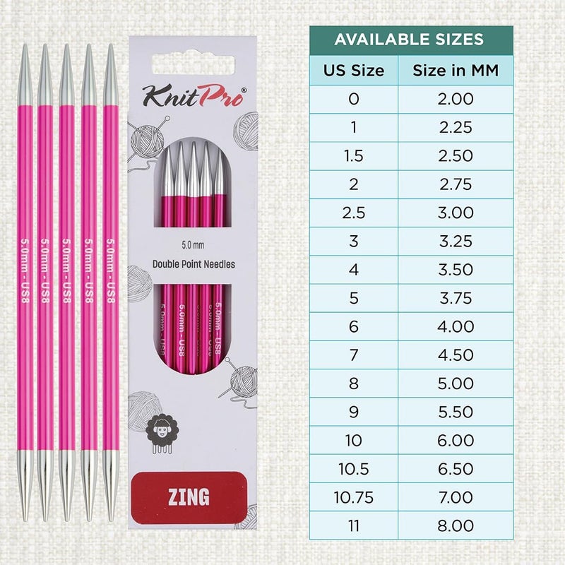 Knit Pro Zing Double Pointed Needles 6" (15cm) | US Size 8 (5mm) - Image 3